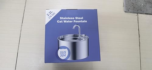 Cat Water Fountain for Drinking: Stainless Steel Cat Fountain - 2.2L Water Fountain Cat Bowl - Pet Water Fountain - Cat Drinking Fountain - Visible Water Level Cat Water Dispensers - GIOTOHUN