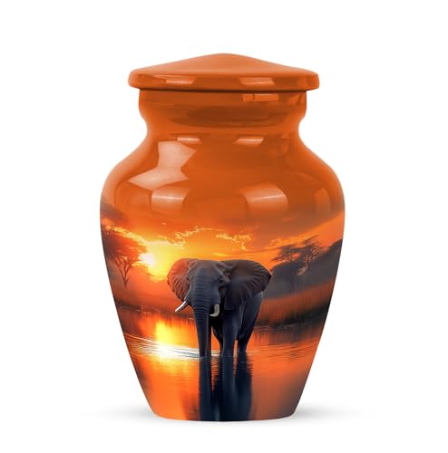 YATHABHISA Mini Urns Human Ashes with Elephant, Keepsake Small Urn for Cremation Ash Container, Memorial Gift for Everyone, Combo, Orange, 3 Inch (Set of 2)