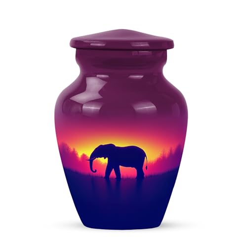YATHABHISA Mini Urns Human Ashes with Elephant, Keepsake Small Urn for Cremation Ash Container, Memorial Gift for Everyone, Combo, Orange, 3 Inch (Set of 2)