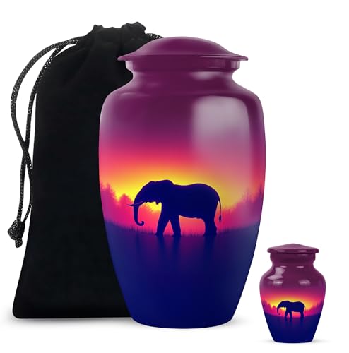 YATHABHISA Mini Urns Human Ashes with Elephant, Keepsake Small Urn for Cremation Ash Container, Memorial Gift for Everyone, Combo, Orange, 3 Inch (Set of 2)