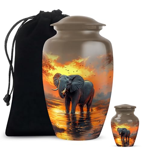 YATHABHISA Mini Urns Human Ashes with Elephant, Keepsake Small Urn for Cremation Ash Container, Memorial Gift for Everyone, Combo, Orange, 3 Inch (Set of 2)