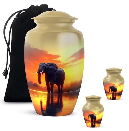 YATHABHISA Mini Urns Human Ashes with Elephant, Keepsake Small Urn for Cremation Ash Container, Memorial Gift for Everyone, Combo, Orange, 3 Inch (Set of 2)