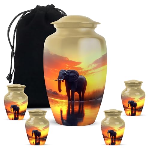 YATHABHISA Mini Urns Human Ashes with Elephant, Keepsake Small Urn for Cremation Ash Container, Memorial Gift for Everyone, Combo, Orange, 3 Inch (Set of 2)