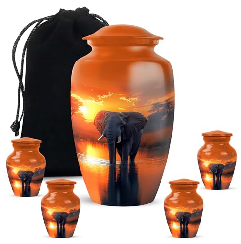 YATHABHISA Mini Urns Human Ashes with Elephant, Keepsake Small Urn for Cremation Ash Container, Memorial Gift for Everyone, Combo, Orange, 3 Inch (Set of 2)