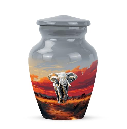 YATHABHISA Mini Urns Human Ashes with Elephant, Keepsake Small Urn for Cremation Ash Container, Memorial Gift for Everyone, Combo, Orange, 3 Inch (Set of 2)