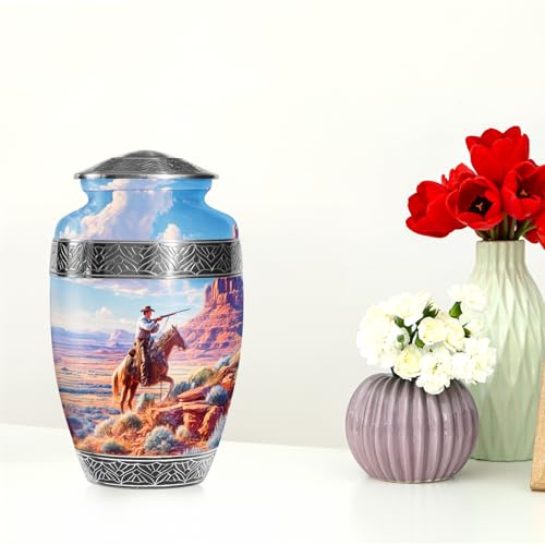 Cowboys Urns for Human Ashes Adult Female and Male, Decorative Cremation Urns for Human Ashes, (Classic Large, 10 Inch)