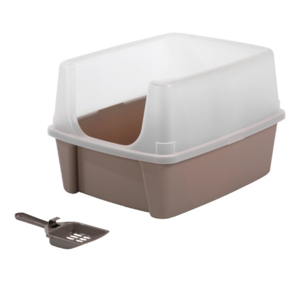 Iris Ohyama Cat Litter Tray with Scoop, Grey, Easy to Clean, Cat Litter Box, Detachable Spill Preventing Walls, For Kittens, Adult Cats, Rabbits, BPA Free, Open Top, Modern, CLH-12