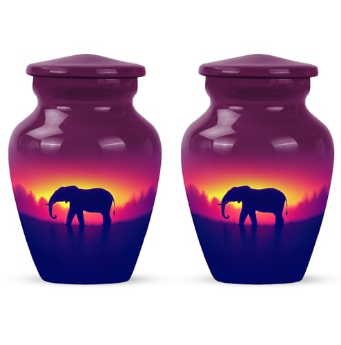 YATHABHISA Mini Urns Human Ashes with Elephant, Keepsake Small Urn for Cremation Ash Container, Memorial Gift for Everyone, Combo, Orange, 3 Inch (Set of 2)