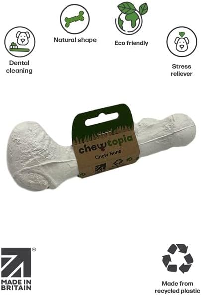 Bone Chew Toy for Dogs, Hardwearing, Durable Boredom Buster Dog Toy, Strong and Tough Toy for Dogs. Made in the UK. Made from Recycled Plastics. Helps Reduce Seperation Anxiety.