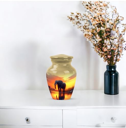 YATHABHISA Mini Urns Human Ashes with Elephant, Keepsake Small Urn for Cremation Ash Container, Memorial Gift for Everyone, Combo, Orange, 3 Inch (Set of 2)