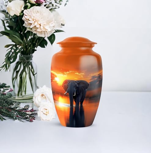 YATHABHISA Mini Urns Human Ashes with Elephant, Keepsake Small Urn for Cremation Ash Container, Memorial Gift for Everyone, Combo, Orange, 3 Inch (Set of 2)