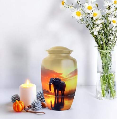 YATHABHISA Mini Urns Human Ashes with Elephant, Keepsake Small Urn for Cremation Ash Container, Memorial Gift for Everyone, Combo, Orange, 3 Inch (Set of 2)