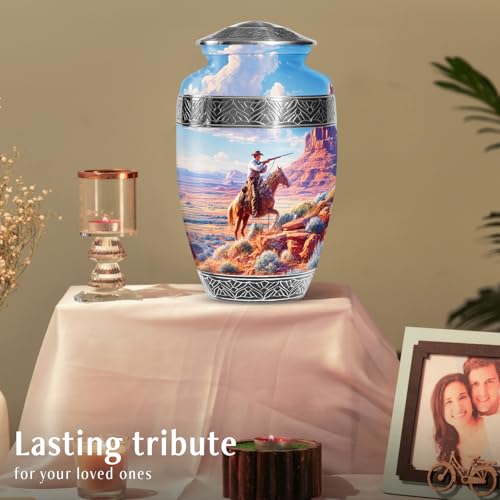 Cowboys Urns for Human Ashes Adult Female and Male, Decorative Cremation Urns for Human Ashes, (Classic Large, 10 Inch)