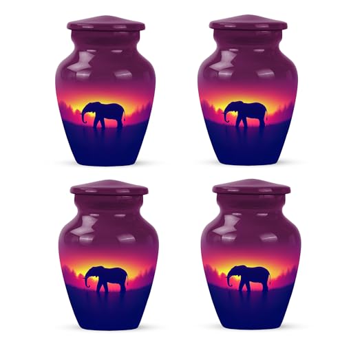 YATHABHISA Mini Urns Human Ashes with Elephant, Keepsake Small Urn for Cremation Ash Container, Memorial Gift for Everyone, Combo, Orange, 3 Inch (Set of 2)