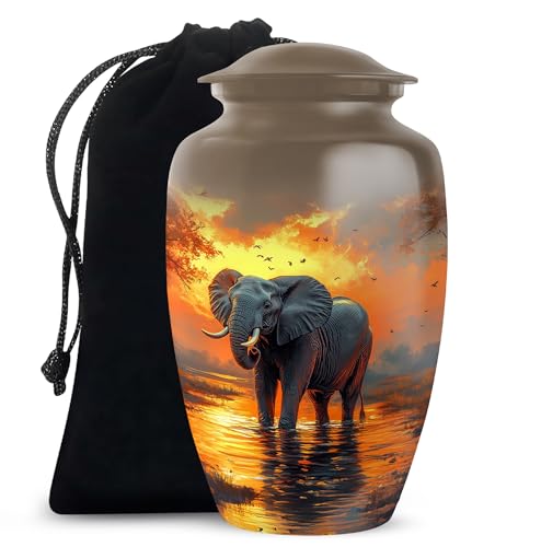 YATHABHISA Mini Urns Human Ashes with Elephant, Keepsake Small Urn for Cremation Ash Container, Memorial Gift for Everyone, Combo, Orange, 3 Inch (Set of 2)