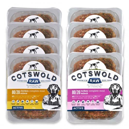 Cotswold RAW Raw Dog Food, Active 80/20 Mince, Adult Dog Food, BARF Premium British Meat Raw for All Dogs, Frozen Meal, Chicken and Turkey Mince - 7kg