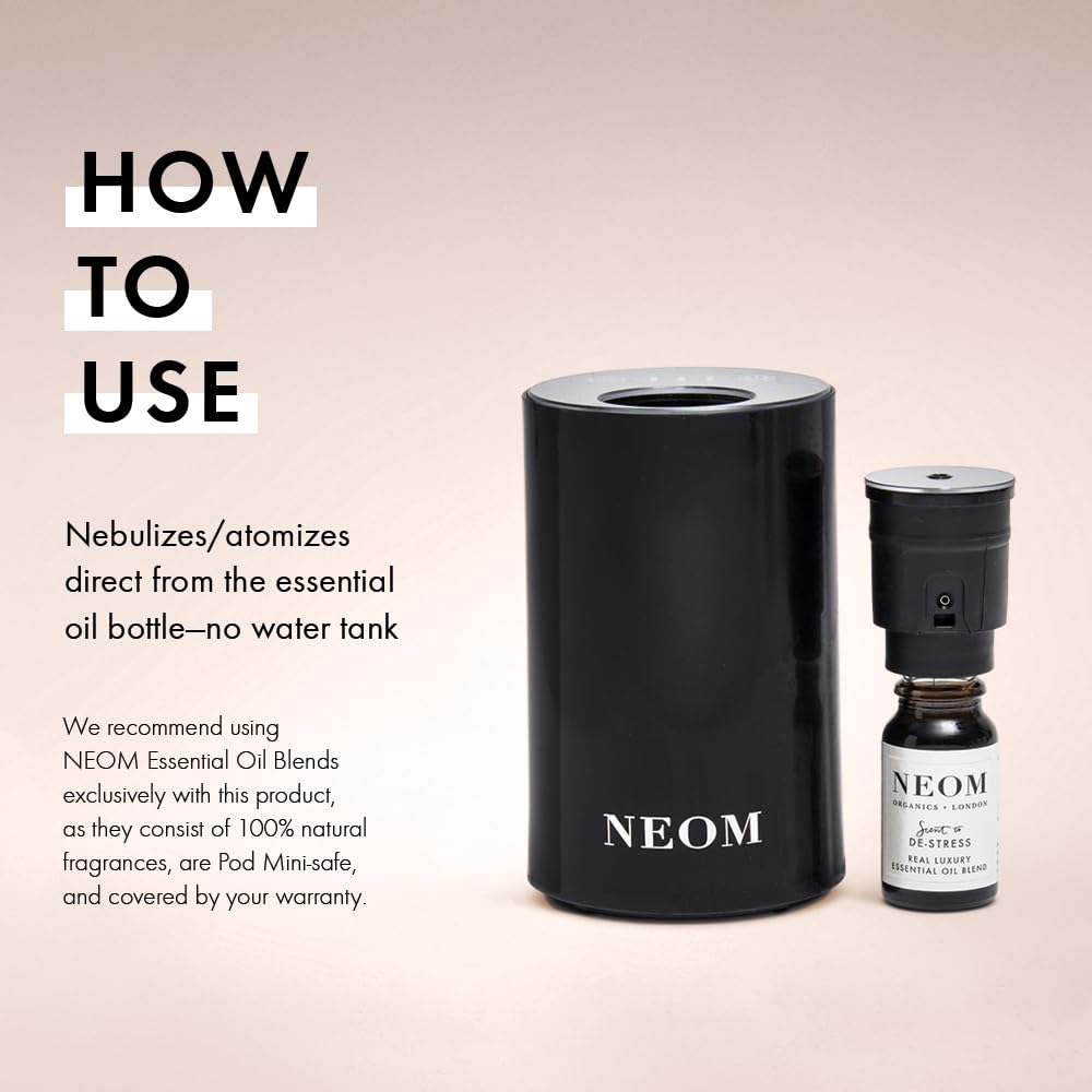 NEOM – Portable Wellbeing Pod Mini Essential Oil Diffuser Black | Rechargeable USB & Waterless | Aromatherapy Oil Diffuser for Small Space | Gift | Mother's Day