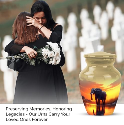 YATHABHISA Mini Urns Human Ashes with Elephant, Keepsake Small Urn for Cremation Ash Container, Memorial Gift for Everyone, Combo, Orange, 3 Inch (Set of 2)