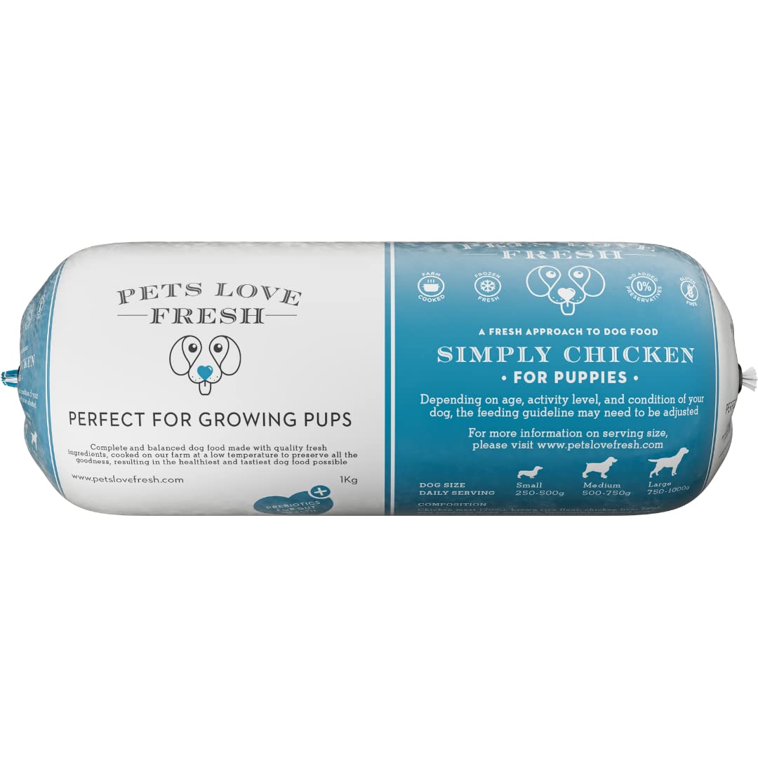 Healthy & Tasty Fresh Dog Food by Pets Love Fresh - 100% Natural - Real British Meat - Zero Preservatives - SimHealthy & Tasty Fresh Dog Food by Pets Love Fresh - 100% Natural - Real British Meat - Zero Preservatives - Simply Chicken (5 x 600g chub rolls)
