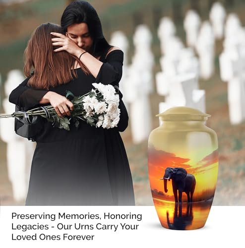 YATHABHISA Mini Urns Human Ashes with Elephant, Keepsake Small Urn for Cremation Ash Container, Memorial Gift for Everyone, Combo, Orange, 3 Inch (Set of 2)
