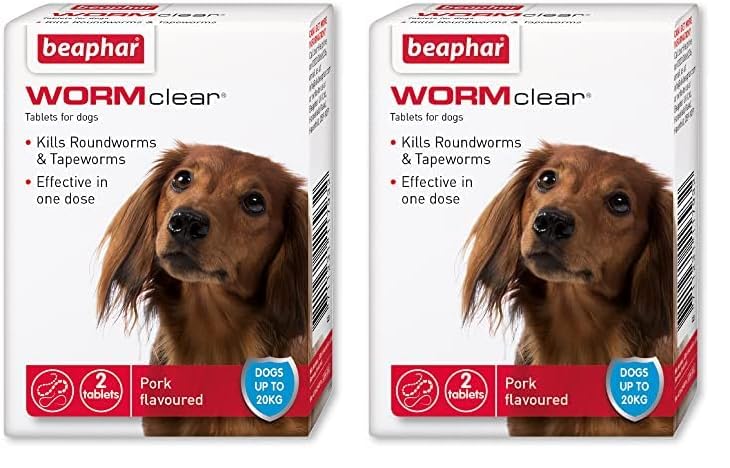 Beaphar | WORMclear® Tablets for Dogs up to 40kg | Kills All Common UK Intestinal Worms (Roundworms & Tapeworms) | Vet Strength Treatment | Pork-flavoured | 4 tablets