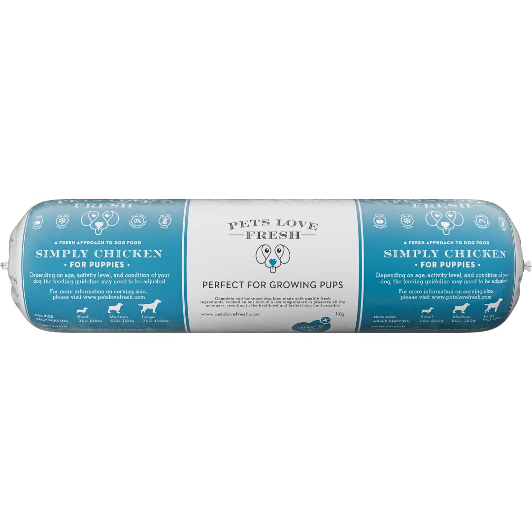 Healthy & Tasty Fresh Dog Food by Pets Love Fresh - 100% Natural - Real British Meat - Zero Preservatives - SimHealthy & Tasty Fresh Dog Food by Pets Love Fresh - 100% Natural - Real British Meat - Zero Preservatives - Simply Chicken (5 x 600g chub rolls)
