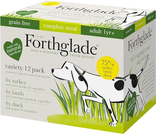 Forthglade Wet Dog Food Variety Pack - Grain Free & Hypoallergenic Dog Food, Adult 1 Year+, Turkey, Lamb & Duck with Vegetables, Complete Stomach Sensitive Meals, Natural Ingredients
