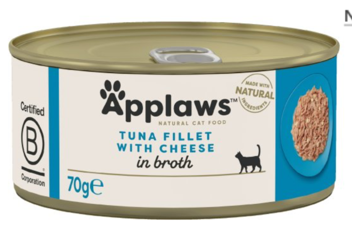 Applaws Cat Tuna Fillets with Cheese in Broth 70g Tin x 1