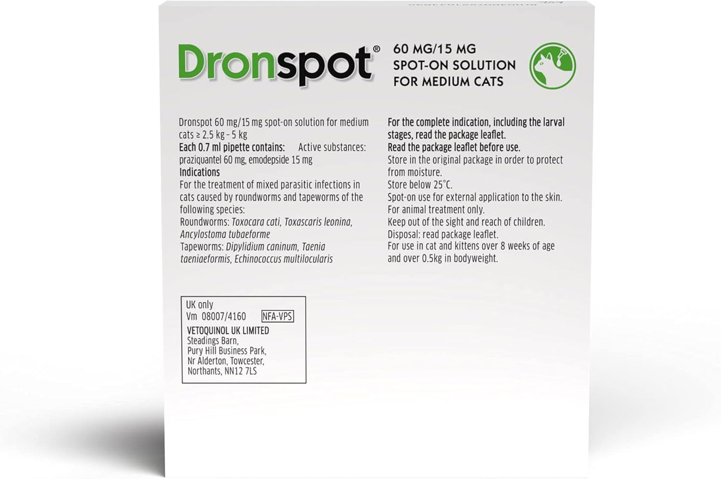 Dronspot Worming Spot On For Medium Cats (2.5-5kg)