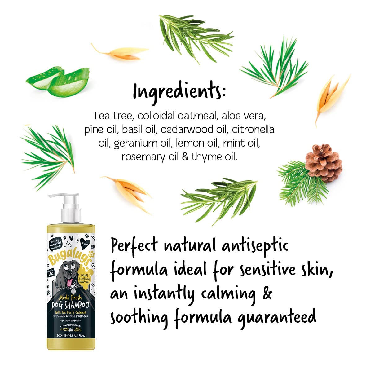 BUGALUGS Dog Shampoo for Itchy Skin, Medi Fresh Natural Safe Sensitive Formula - Soothing Skin Cooling For Skin Irritation and anti itch