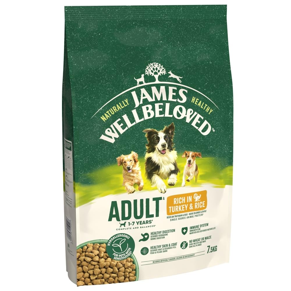 JAMES WELLBELOVED - Hypoallergenic Adult Dry Dog Food - 15 kg - Turkey & Rice - Bulk Dog Food Pack