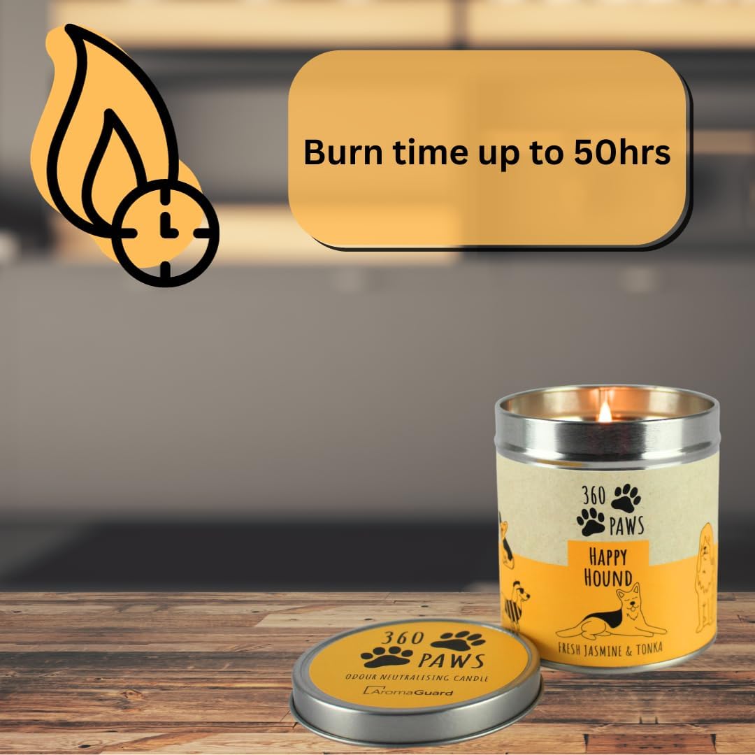 360 Paws Odour Neutralising Frangranced Pet Candle Fresh Jasmine & Tonka - Happy Hound Scented Candle