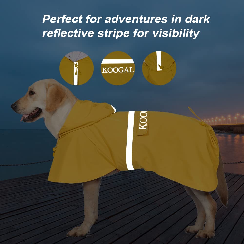 KOOGAL Waterproof Dog Raincoat with Hood Reflective Design with Leash Hole, Adjustable Reflective Jacket,Rain Poncho, Breathable and Lightweight, Suitable for Rainy Day Walking