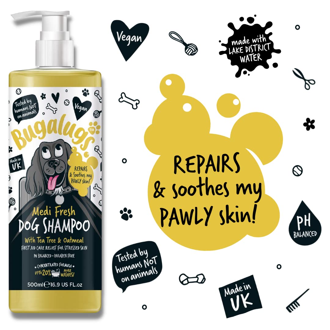 BUGALUGS Dog Shampoo for Itchy Skin, Medi Fresh Natural Safe Sensitive Formula - Soothing Skin Cooling For Skin Irritation and anti itch