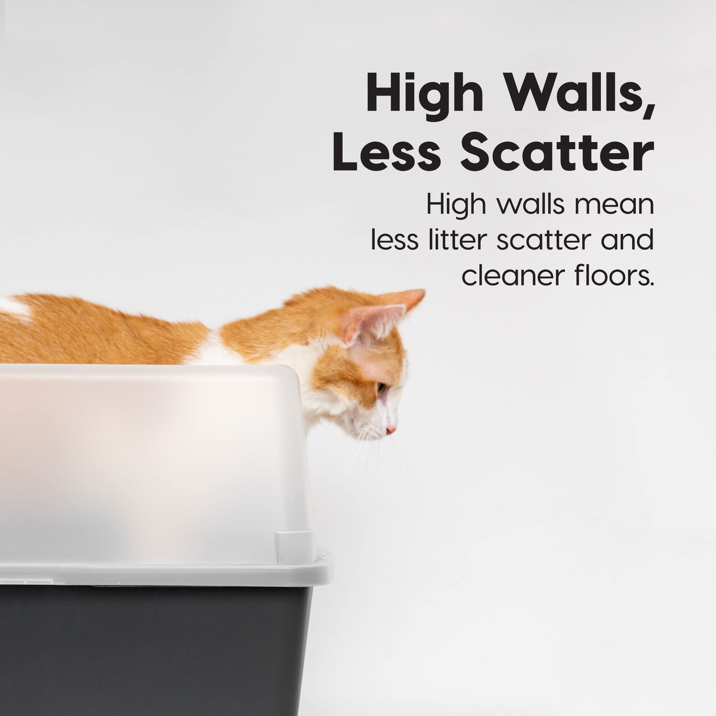 Iris Ohyama Cat Litter Tray with Scoop, Grey, Easy to Clean, Cat Litter Box, Detachable Spill Preventing Walls, For Kittens, Adult Cats, Rabbits, BPA Free, Open Top, Modern, CLH-12