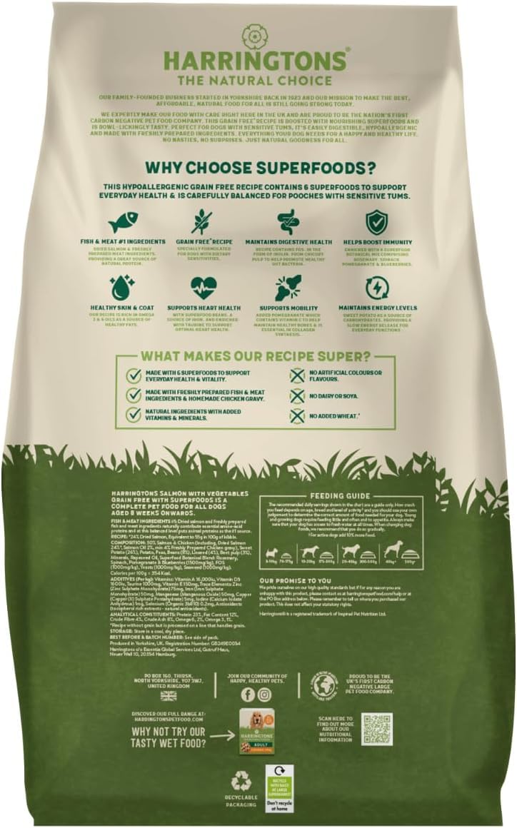 Harringtons Superfoods Complete Grain Free Hypoallergenic Dry Adult Dog Food - Made with All Natural Ingredients