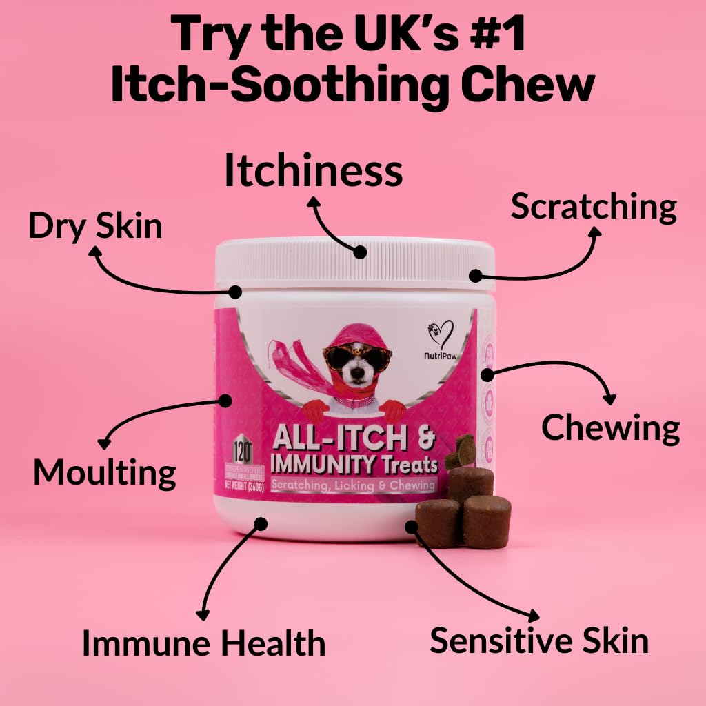 NutriPaw All-Itch, Flea & Tick Treats For Dogs - Soothe Itchy Paws, Eyes, Ears, Skin - Naturally Control Fleas & Ticks - Good for Small, Medium & Large Dogs - Supports Seasonal Itching