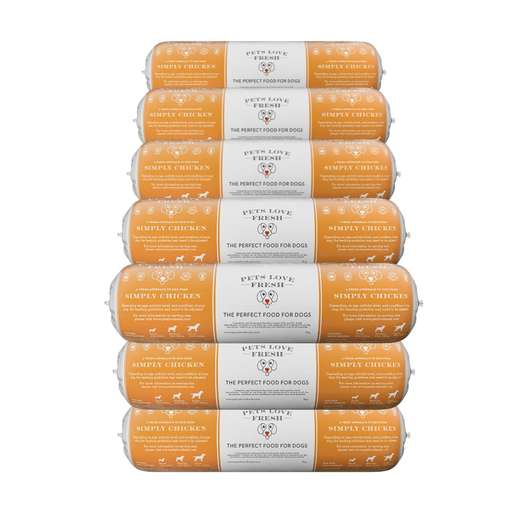 Healthy & Tasty Fresh Dog Food by Pets Love Fresh - 100% Natural - Real British Meat - Zero Preservatives - SimHealthy & Tasty Fresh Dog Food by Pets Love Fresh - 100% Natural - Real British Meat - Zero Preservatives - Simply Chicken (5 x 600g chub rolls)