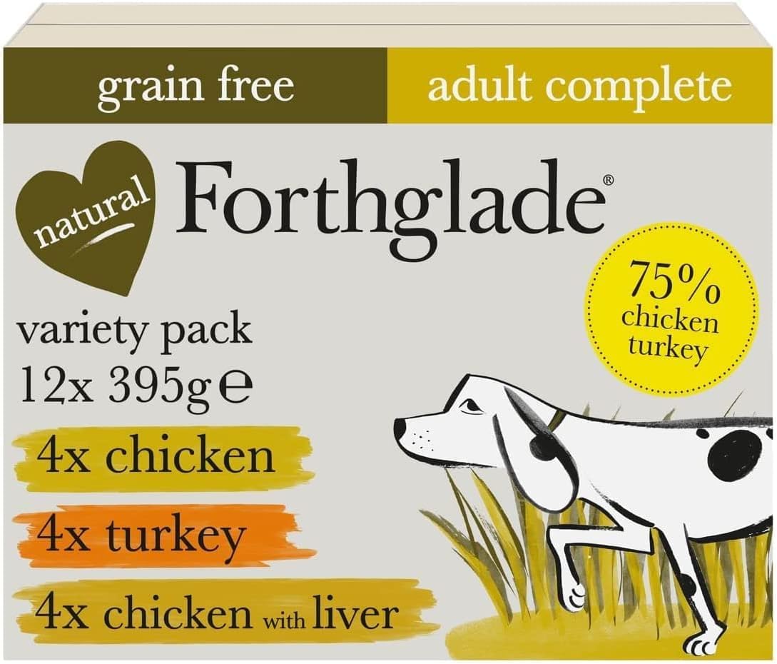 Forthglade Wet Dog Food Variety Pack - Grain Free & Hypoallergenic Dog Food, Adult 1 Year+, Turkey, Lamb & Duck with Vegetables, Complete Stomach Sensitive Meals, Natural Ingredients