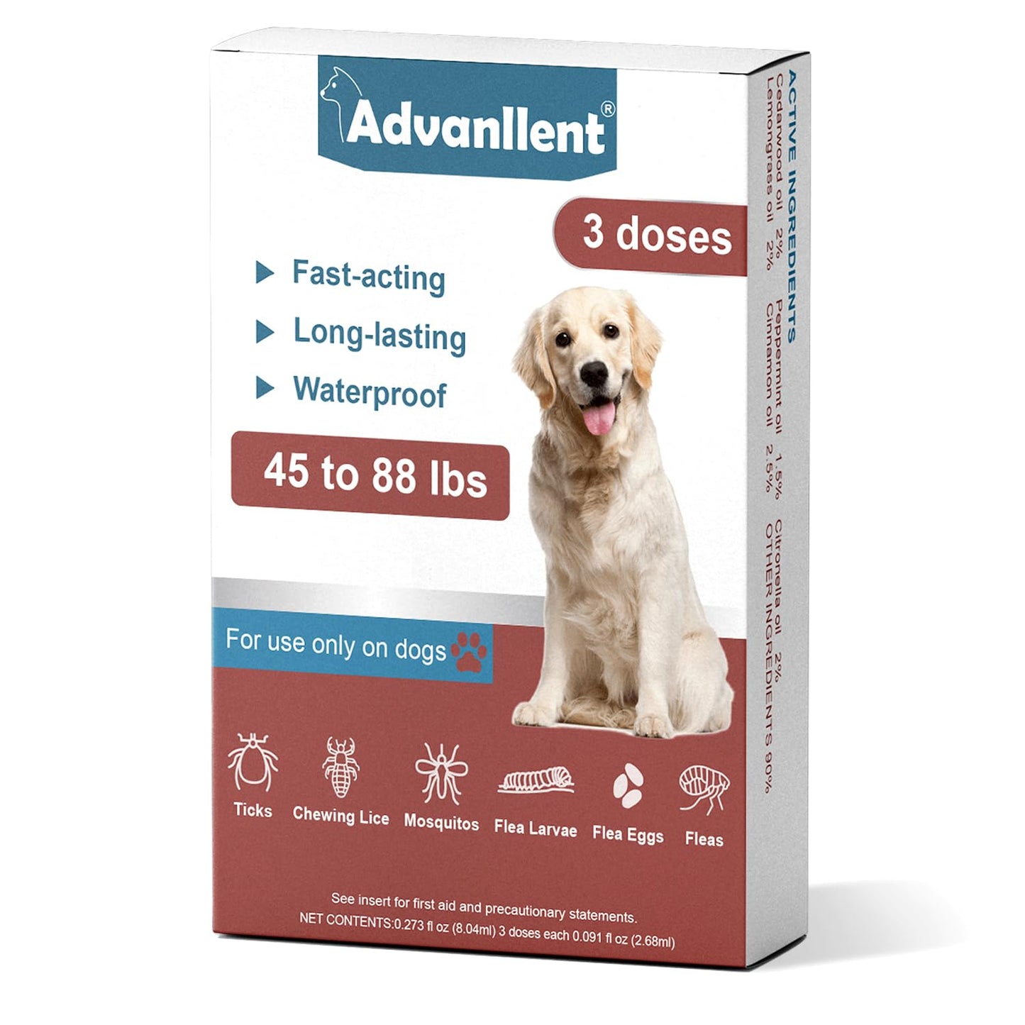 Natural Spot on Flea and Tick Treatment for Dogs, Flea and Tick Prevention for Dogs, Dog Flea Treatment, Fast Acting & Waterproof, 3 Pipettes (11-20kg Medium Dogs)