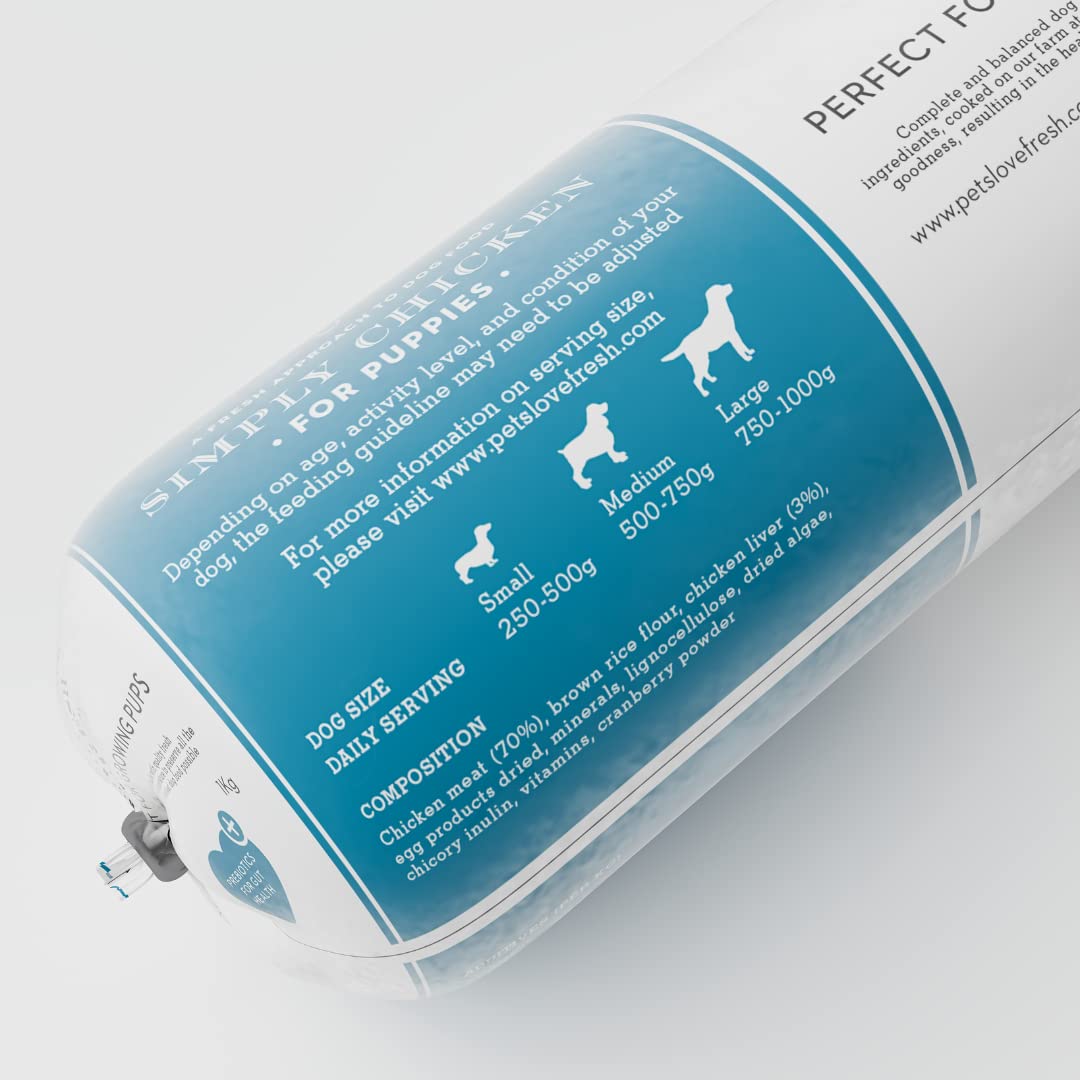 Healthy & Tasty Fresh Dog Food by Pets Love Fresh - 100% Natural - Real British Meat - Zero Preservatives - SimHealthy & Tasty Fresh Dog Food by Pets Love Fresh - 100% Natural - Real British Meat - Zero Preservatives - Simply Chicken (5 x 600g chub rolls)