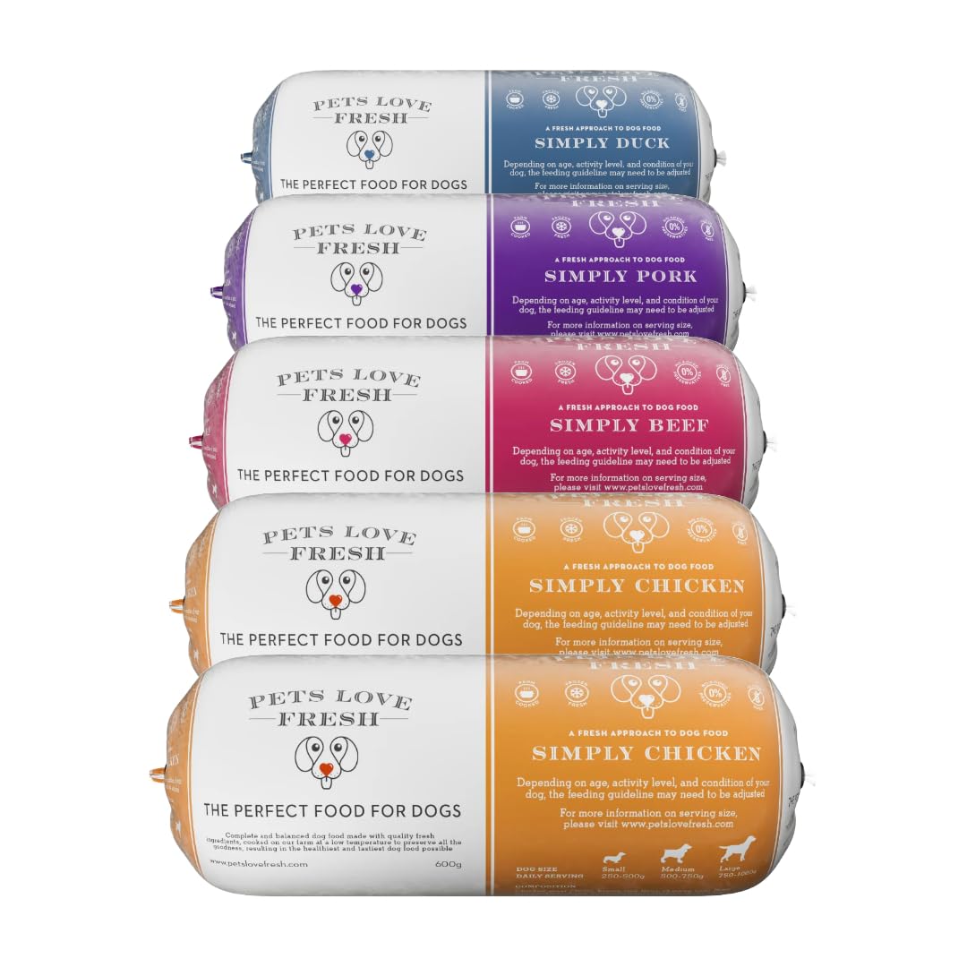 Healthy & Tasty Fresh Dog Food by Pets Love Fresh - 100% Natural - Real British Meat - Zero Preservatives - SimHealthy & Tasty Fresh Dog Food by Pets Love Fresh - 100% Natural - Real British Meat - Zero Preservatives - Simply Chicken (5 x 600g chub rolls)