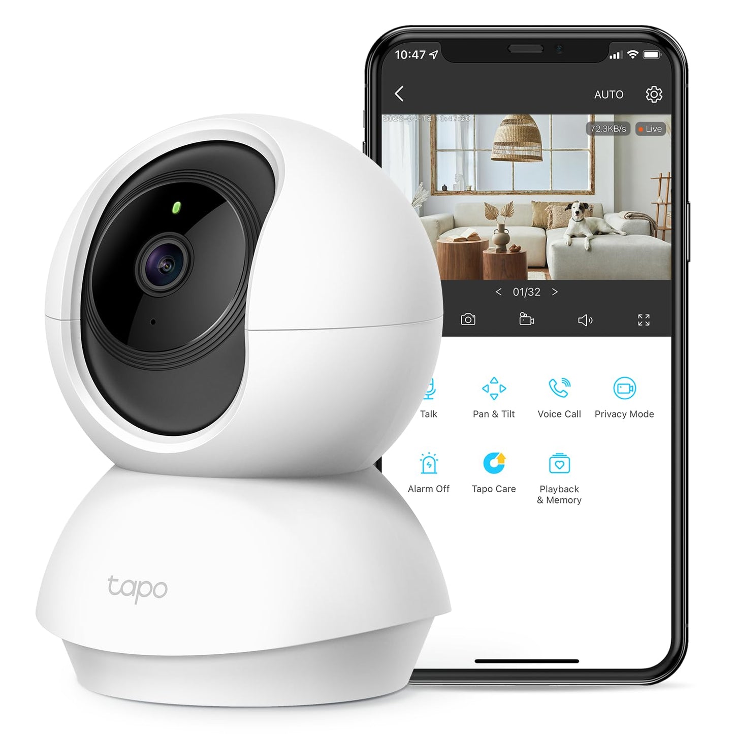 Tapo C210 2K 3MP Pan/Tilt Indoor Camera House Security Camera, WiFi Camera, No Monthly Fee, AI Detection, Dog Puppy Camera, Baby Camera Monitor, 360° View, Night Vision, Works with Alexa & Google
