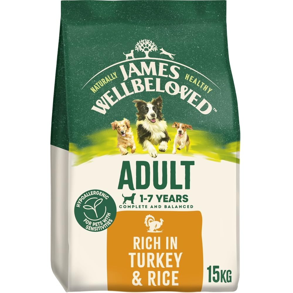 JAMES WELLBELOVED - Hypoallergenic Adult Dry Dog Food - 15 kg - Turkey & Rice - Bulk Dog Food Pack