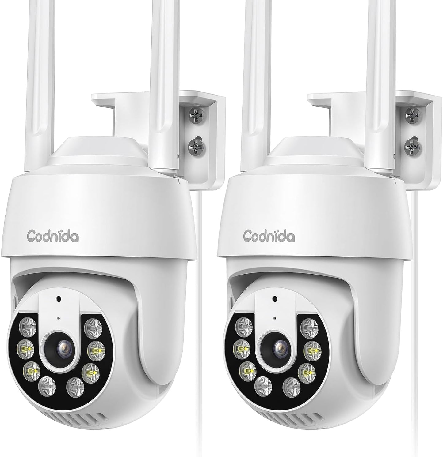 Codnida 2K Security Camera Outdoor, 360° PTZ WiFi Camera, CCTV Camera with 24/7 Recording, PIR Human Detection, Sound and Light Alarm, Support 16-128G SD Card, Works with Alexa