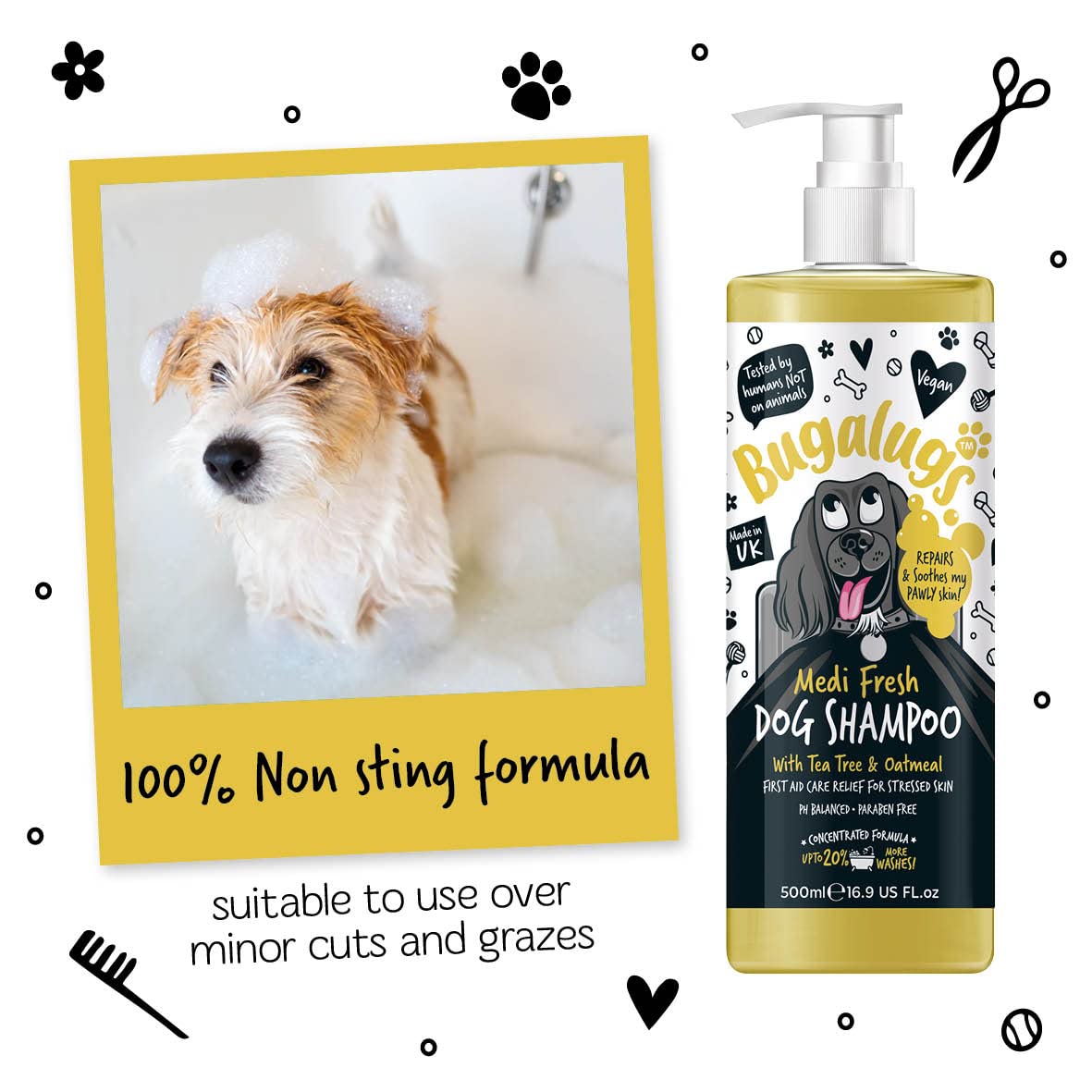 BUGALUGS Dog Shampoo for Itchy Skin, Medi Fresh Natural Safe Sensitive Formula - Soothing Skin Cooling For Skin Irritation and anti itch