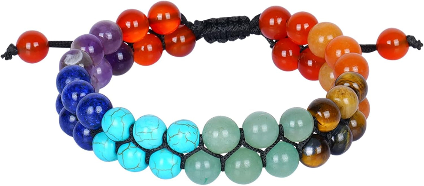 JAGPAROVA Chakra Bracelet - Good Luck Crystals - Gemstone Bracelets - Crystals Bracelet - Beaded Bracelets - Crystals And Gemstones - Chakra Crystal Bracelet - Reiki Gifts (seven chakra Double layer)