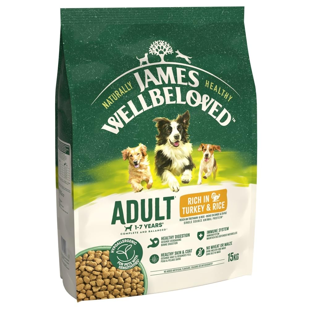 JAMES WELLBELOVED - Hypoallergenic Adult Dry Dog Food - 15 kg - Turkey & Rice - Bulk Dog Food Pack