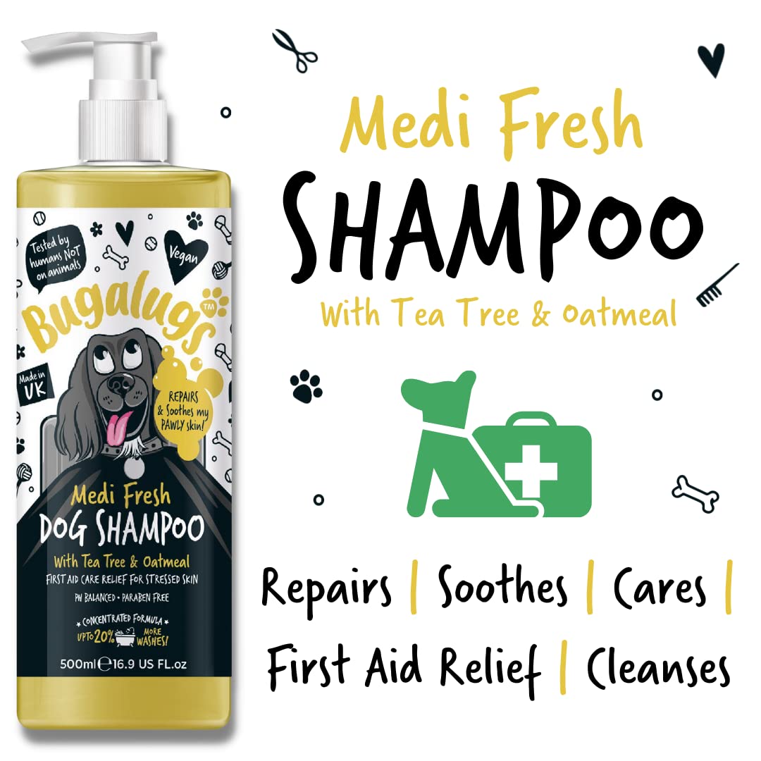 BUGALUGS Dog Shampoo for Itchy Skin, Medi Fresh Natural Safe Sensitive Formula - Soothing Skin Cooling For Skin Irritation and anti itch