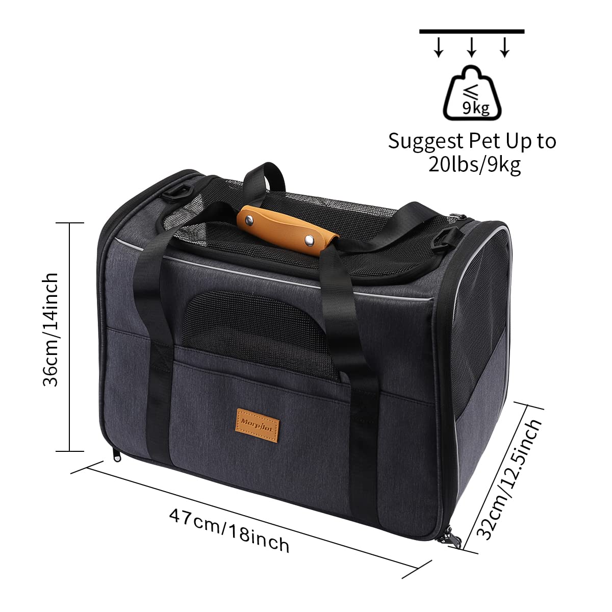 Morpilot Portable Pet Carrier Bag, Top Opening, Removable Mat and Breathable Mesh, Foldable Transport Carrier for Dogs and Cats, with Shoulder Strap and Pet Bowl